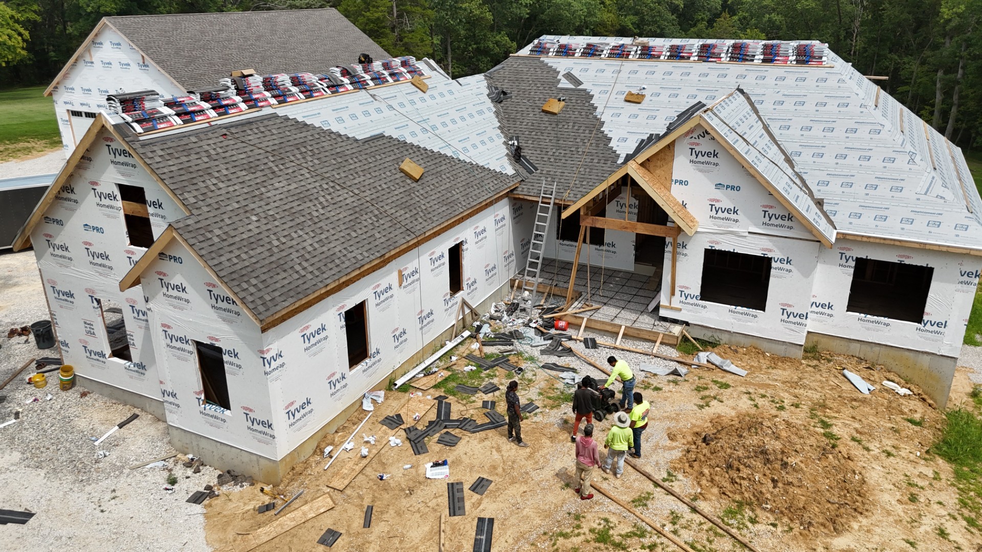 In-progress roofing project